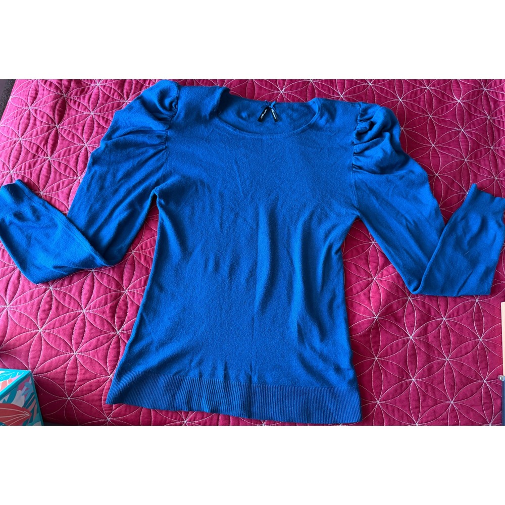 Atmosphere Royal Blue Puff Sleeve Crew Neck Long Sleeve Knit Sweater Top Size 16